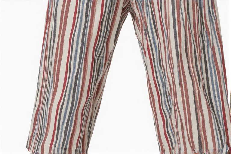 thin striped cotton two tone fisherman capri wrap pants​