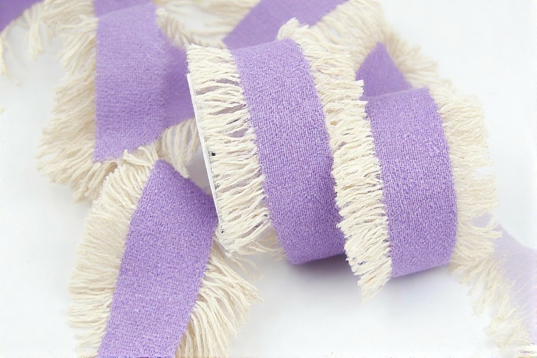 purple natural cotton ribbon with fringed edge wholesale​